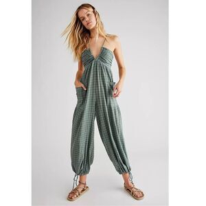 Free People Sundaze For Surfin' Jumpsuit Dress Plaid Printed Cotton XS 287888